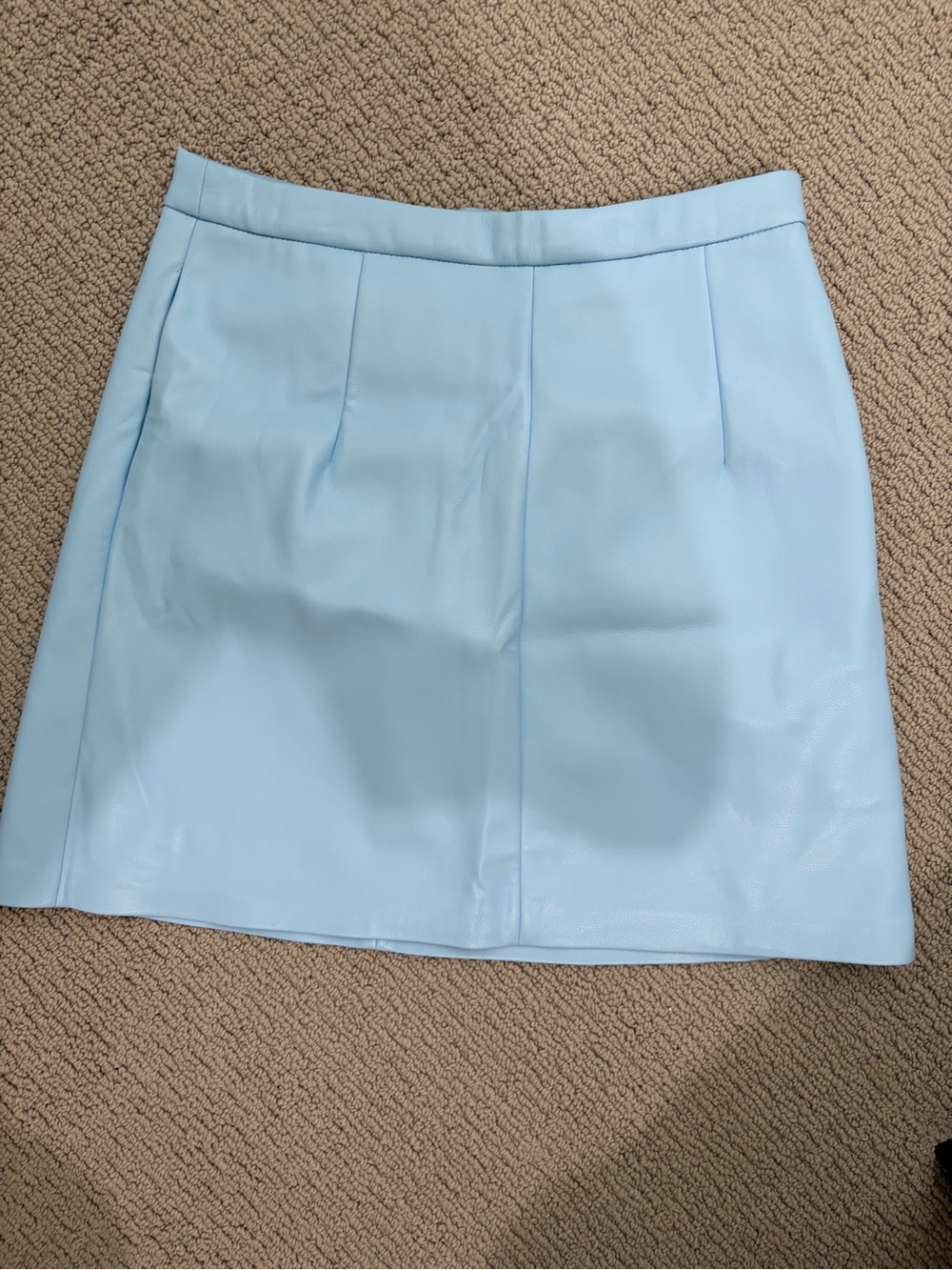 Light Blue Women’s A-Line Faux Leather Skirt
